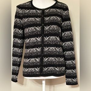 Talbots Black and Gray With Metallic Thread Button-Up Cardigan Sweater